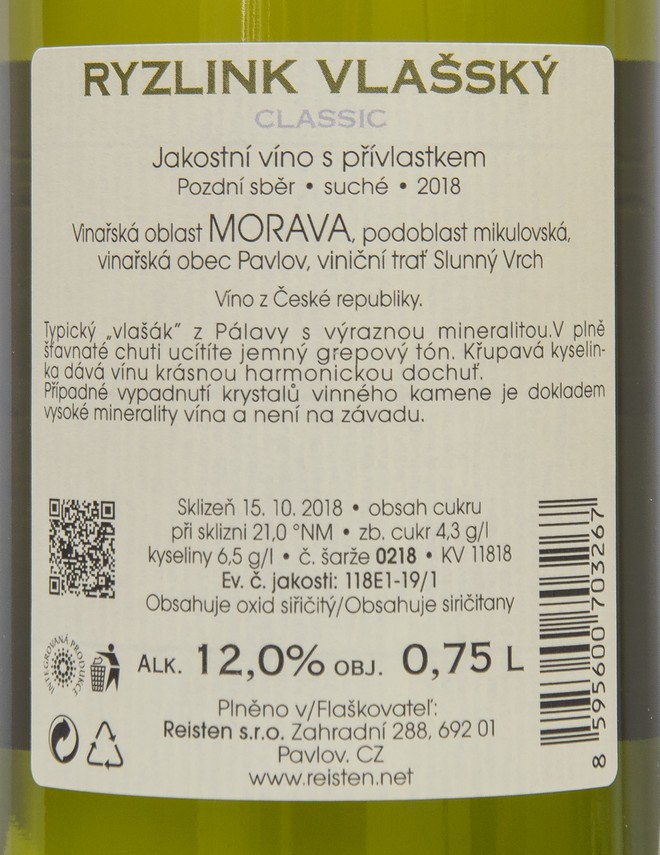 Etiketa Ryzlink vlašský Classic