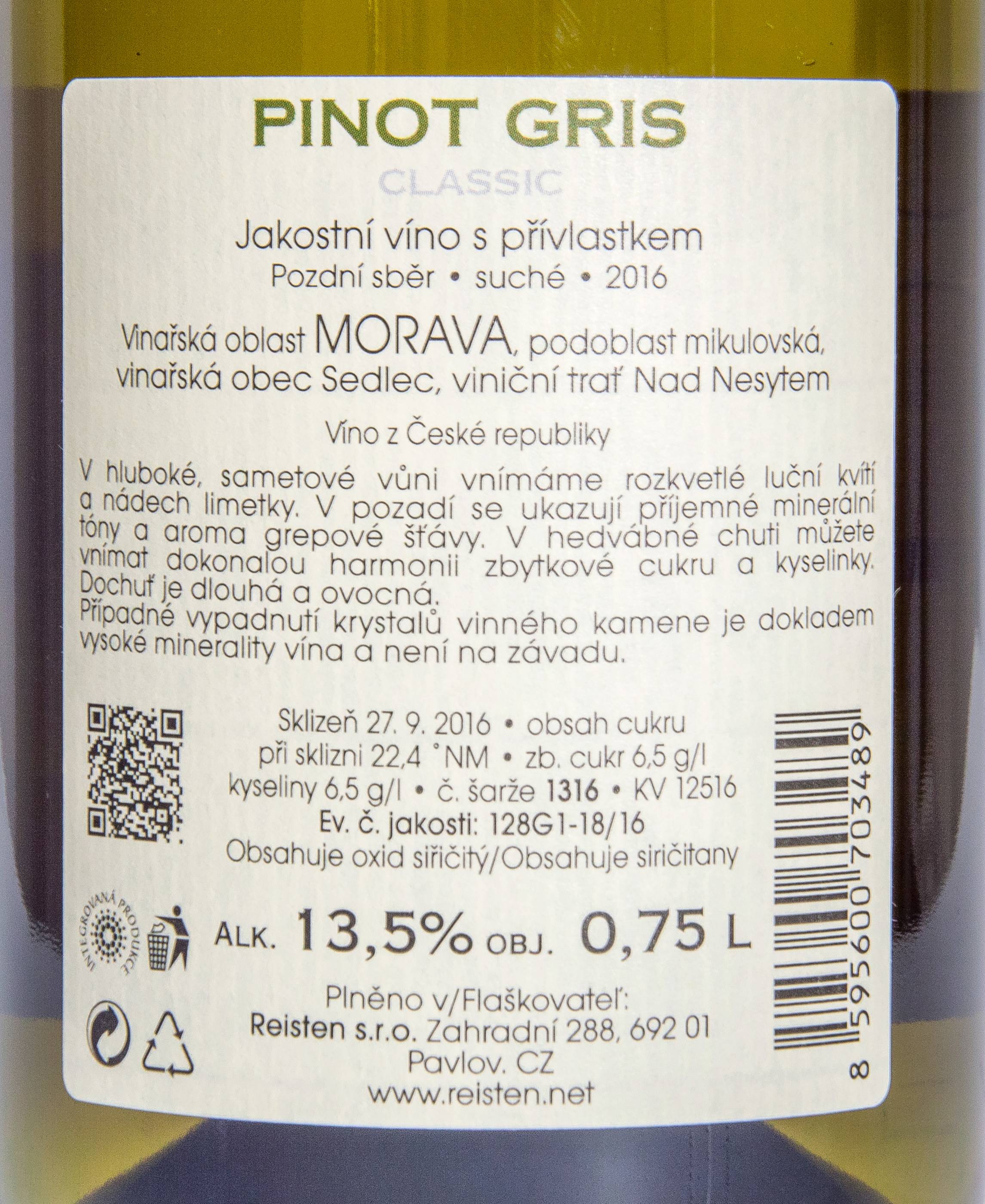 Etiketa Pinot gris Classic