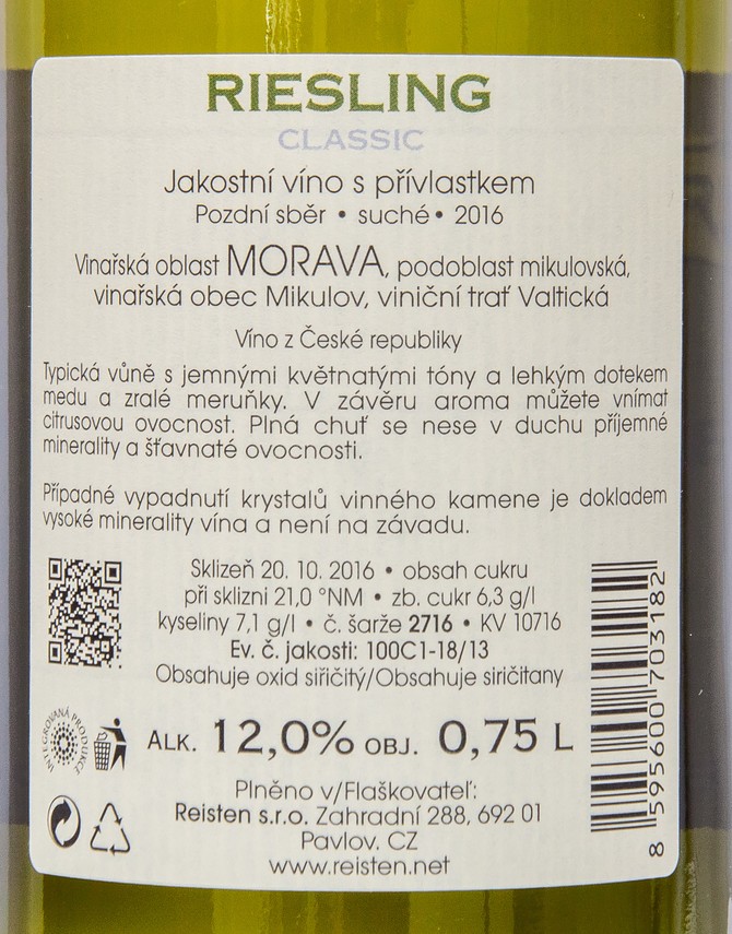 Etiketa Riesling Classic