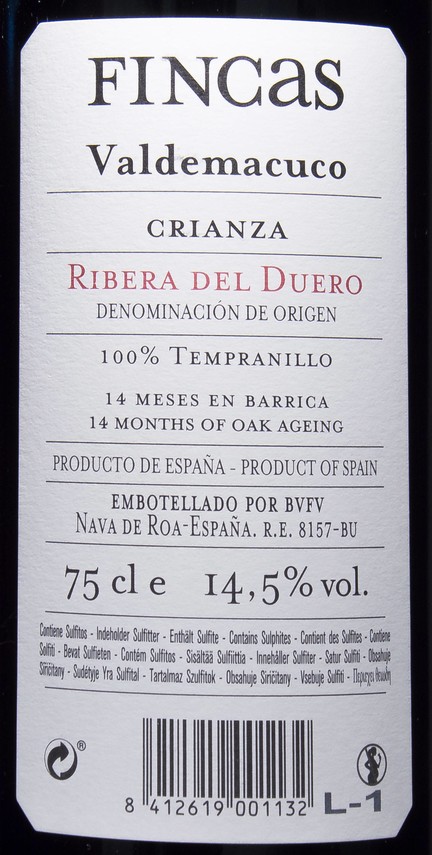 Etiketa Crianza Fincas 