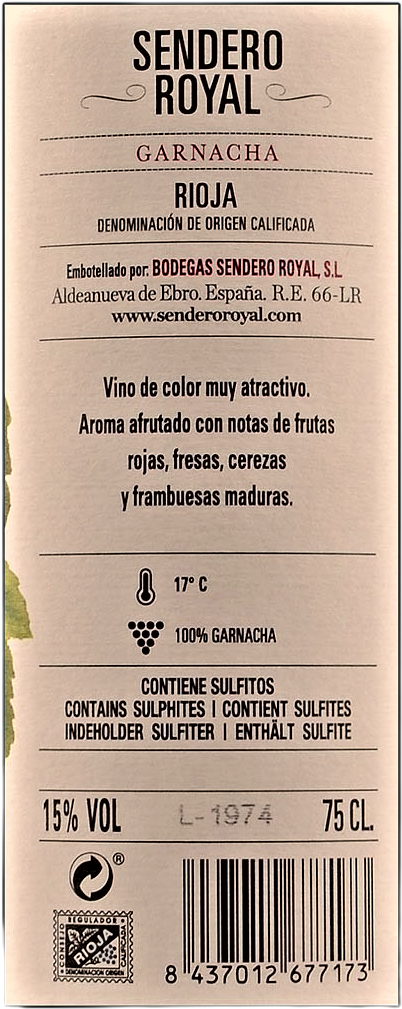 Etiketa Rioja Garnacha Tinto Joven