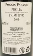 Etiketa Primitivo Poggio Pasano, Cantine Sava