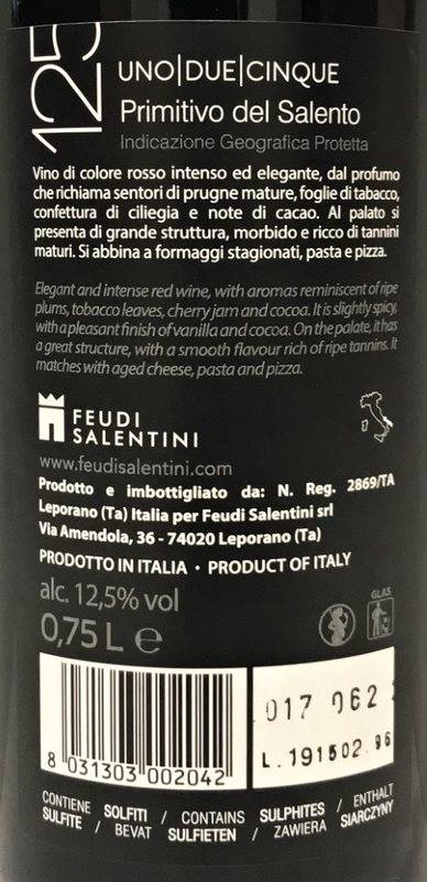 Etiketa 125 Primitivo del Salento  