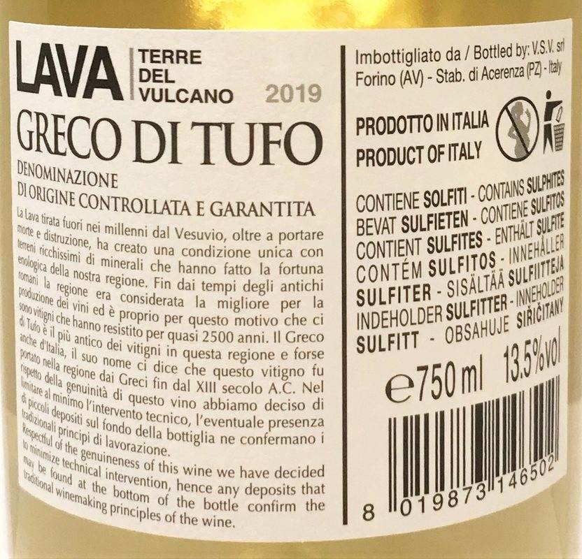 Etiketa Greco di Tufo, Lava