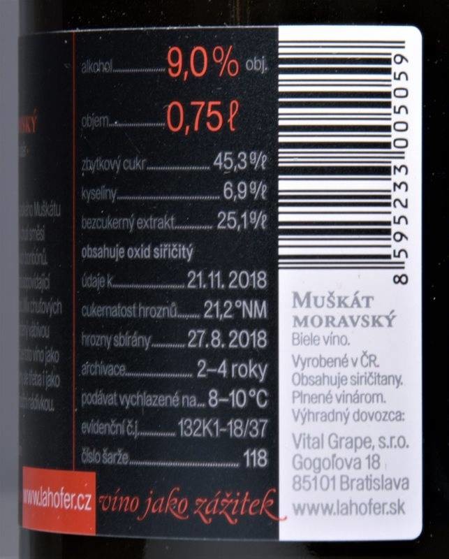 Etiketa Muškát moravský 