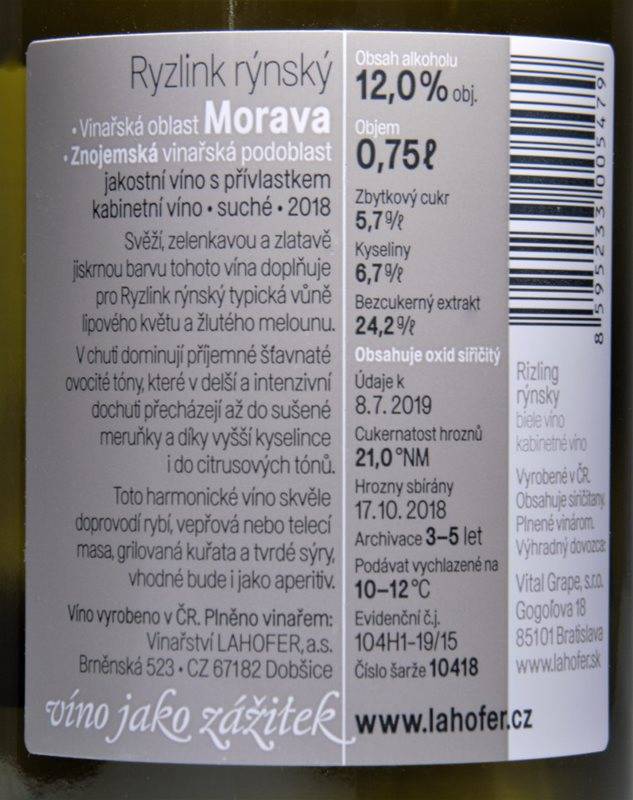 Etiketa Ryzlink rýnský
