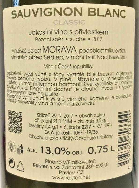 Etiketa Sauvignon blanc Classic