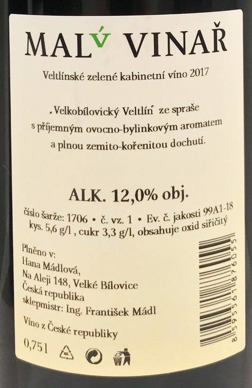 Etiketa Veltlínské zelené