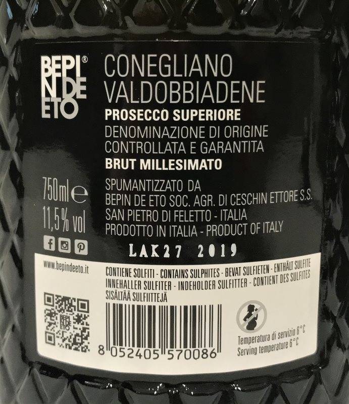 Etiketa Prosecco Superiore Brut Millesimato 
