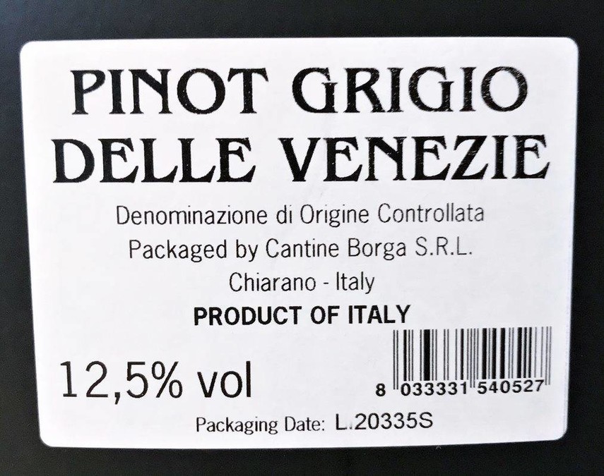 Etiketa Pinot grigio-bag in box