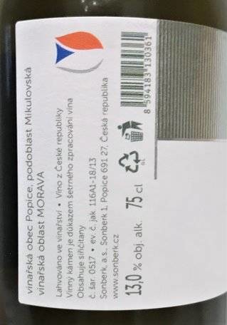 Etiketa Ryzlink rýnský Stříbrný Sonberk