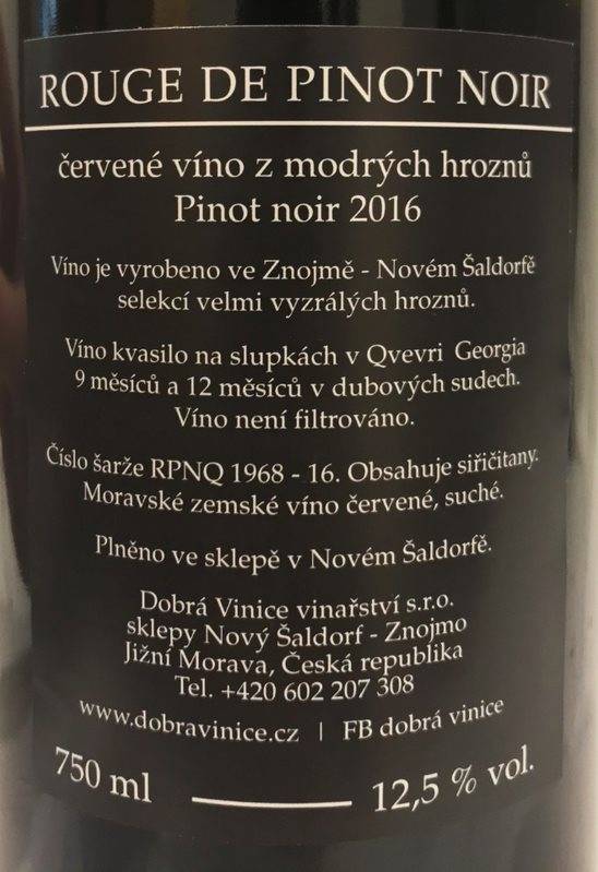 Etiketa Rouge de Pinot noir qvevri