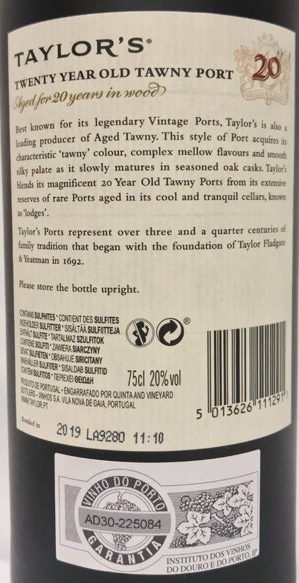 Etiketa Taylor\'s 20 years old Tawny