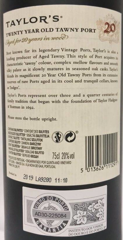 Etiketa Taylor\'s 20 years old Tawny