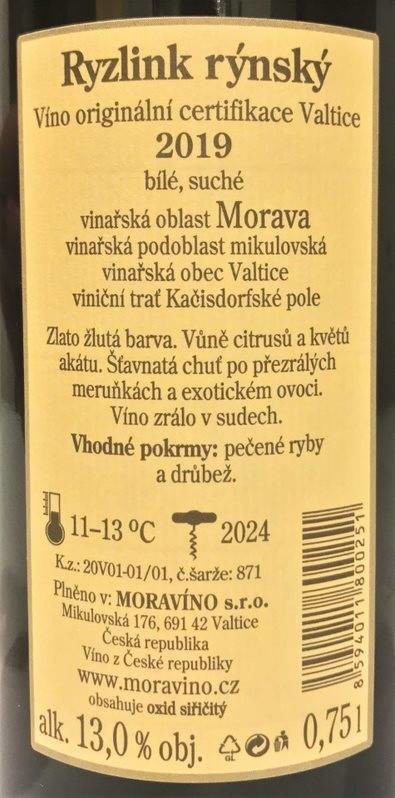 Etiketa Ryzlink rýnský VOC