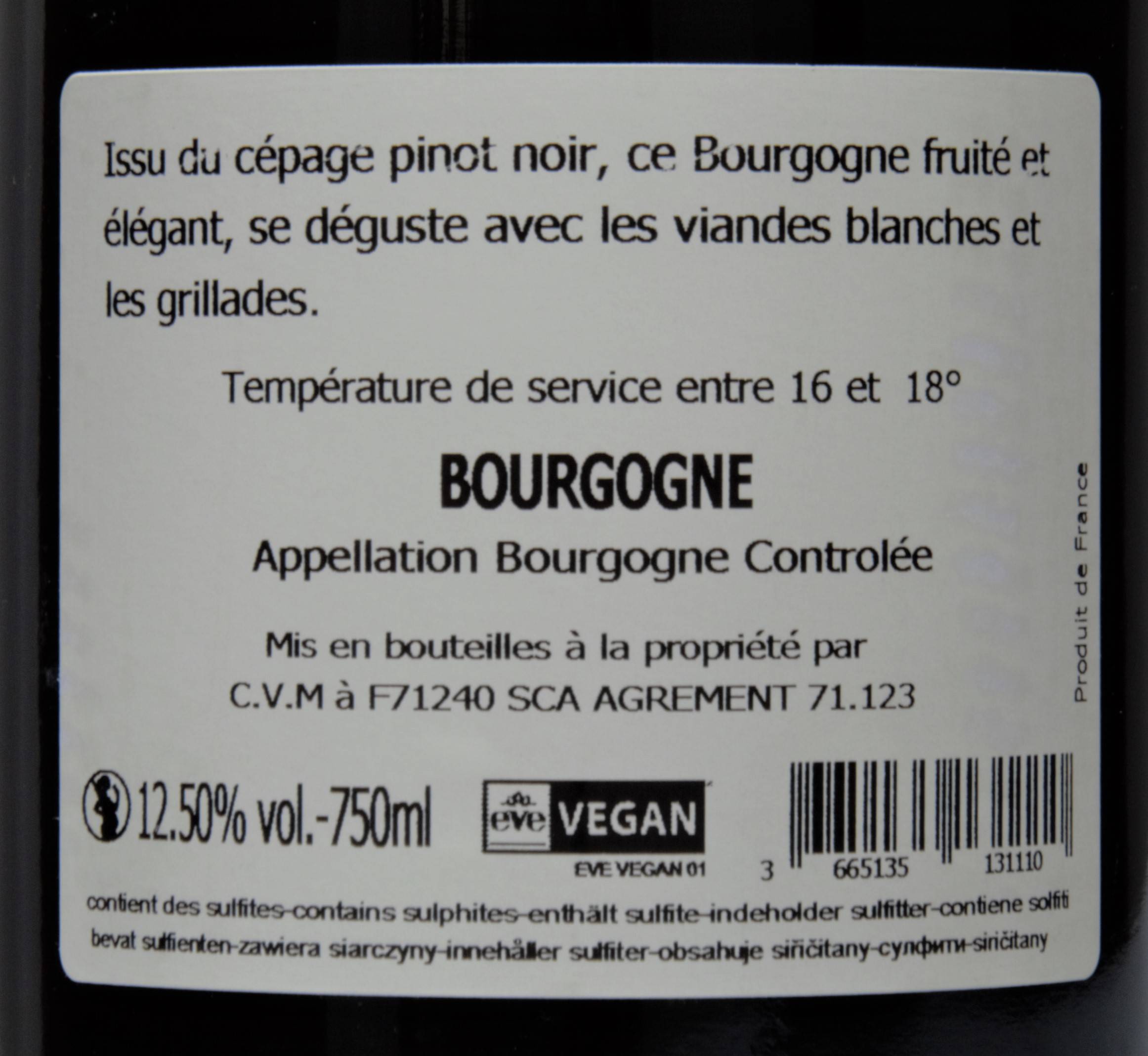 Etiketa Bourgogne Pinot noir AOC
