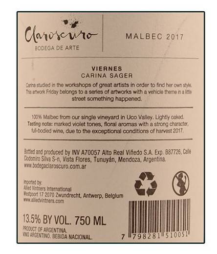 Etiketa Malbec-Claroscuro