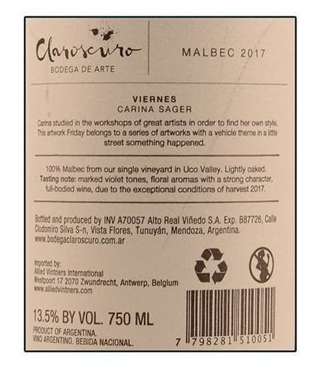 Etiketa Malbec-Claroscuro