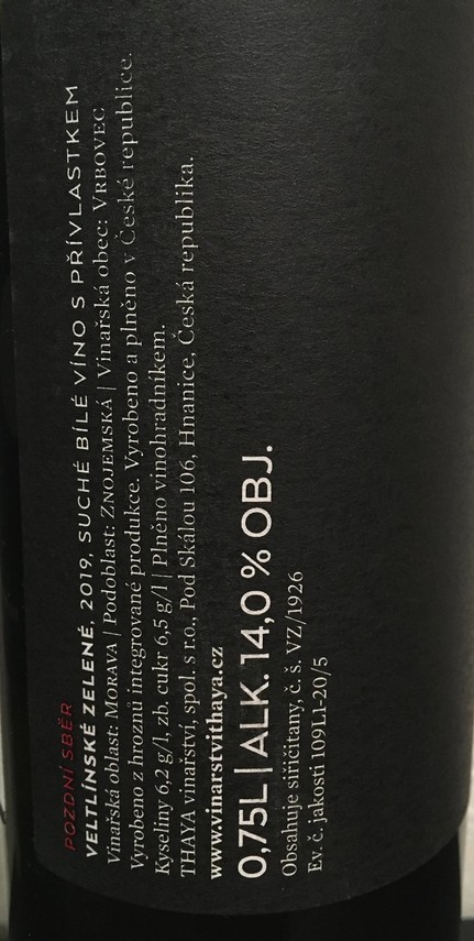 Etiketa Veltlínské zelené - Premium