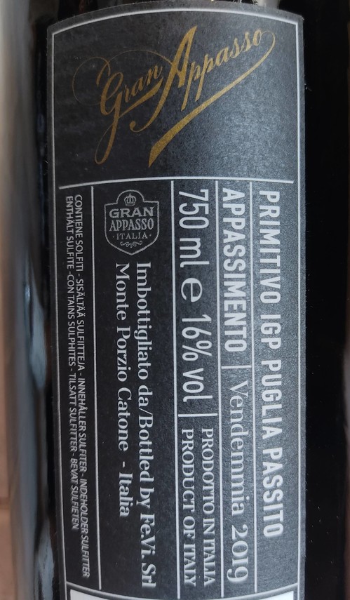 Etiketa Gran Appasso Primitivo Appassimento 