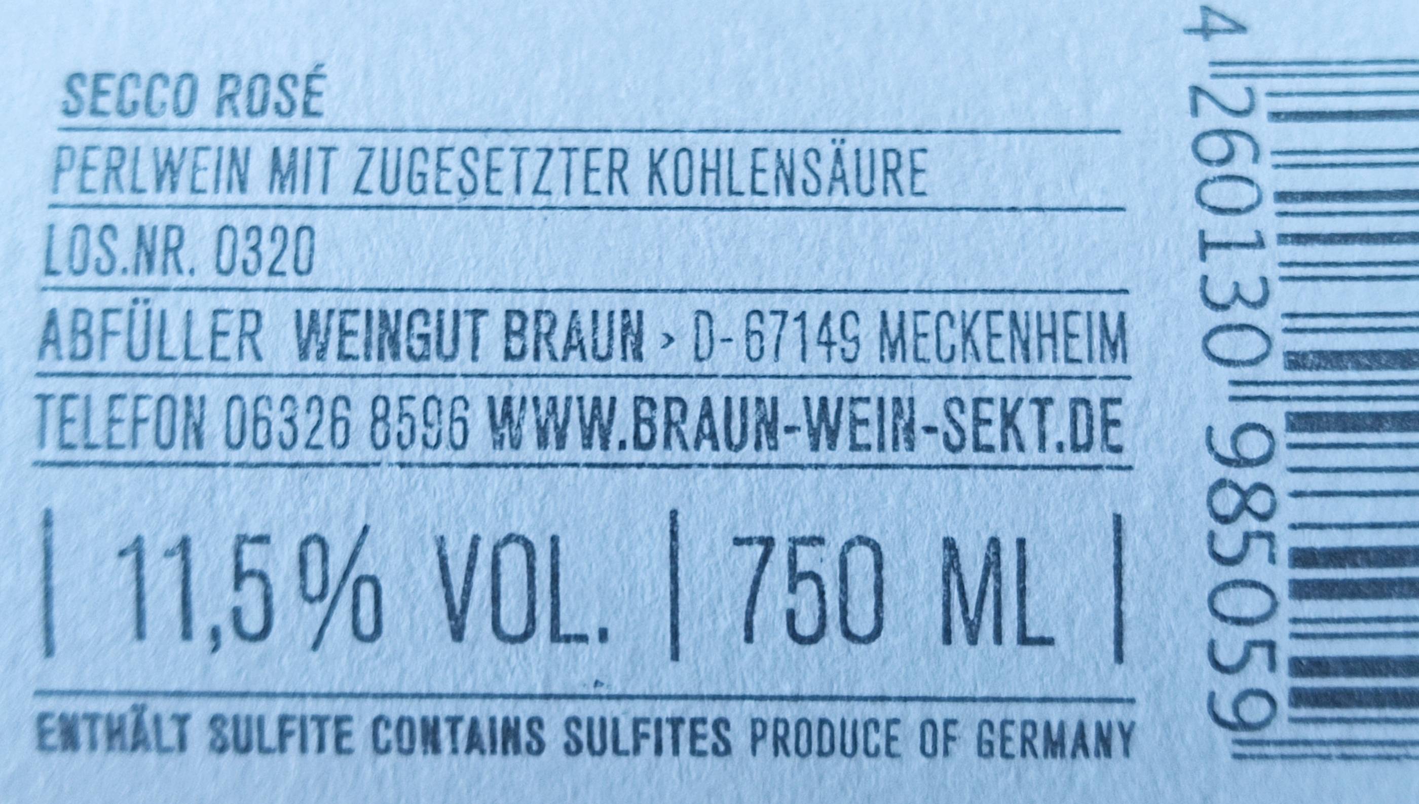 Etiketa Secco rosé frizzante Braun 