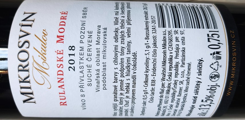 Etiketa Rulandské modré