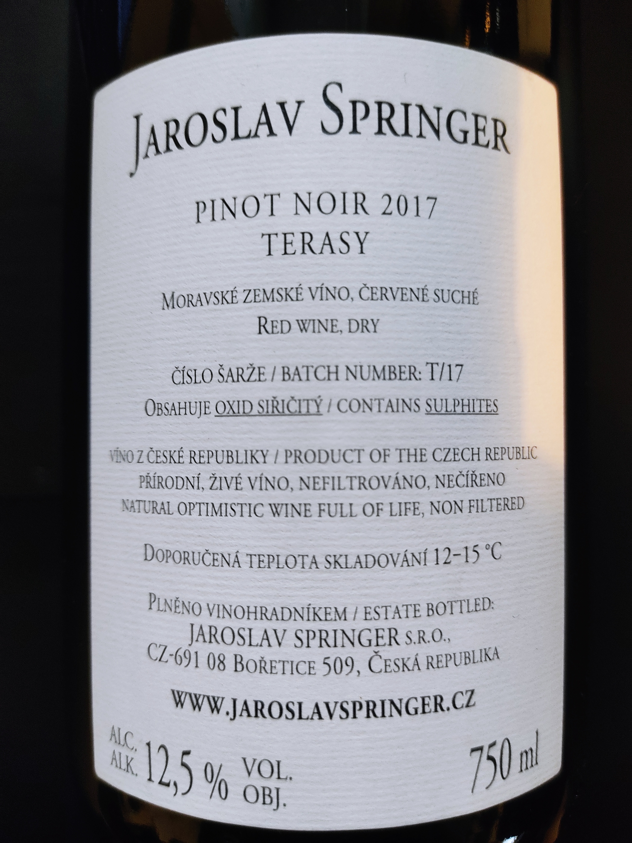 Etiketa Pinot noir Roučí