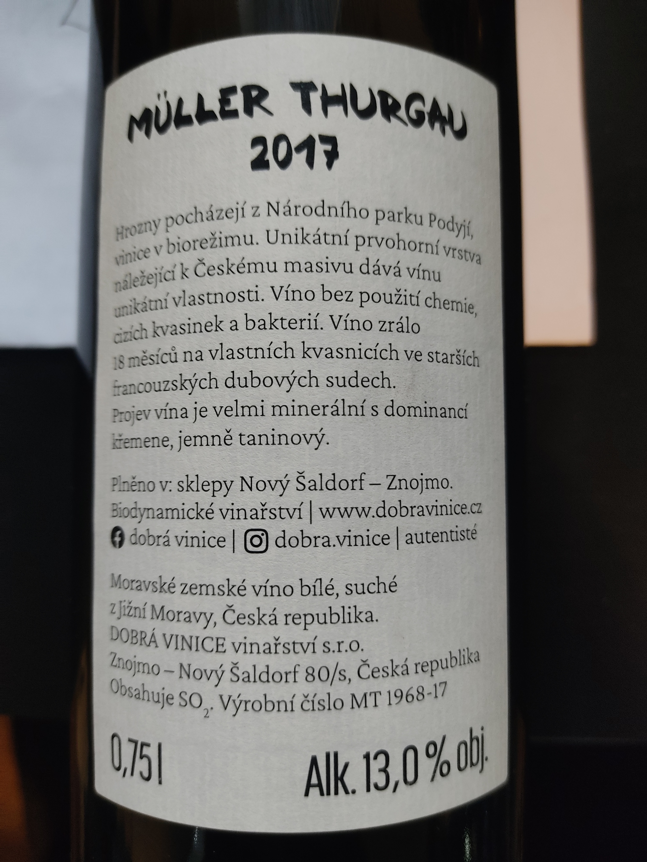 Etiketa Müller Thurgau