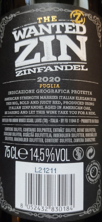 Etiketa THE WANTED ZIN Primitivo 