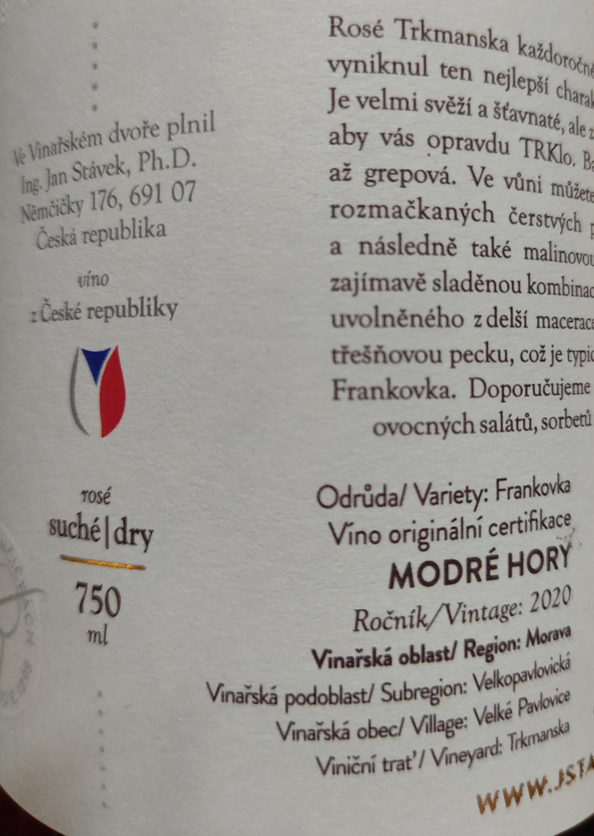 Etiketa Rosé Trkmanska VOC