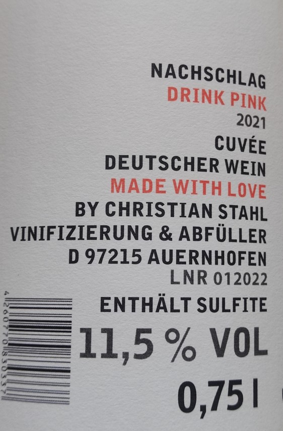 Etiketa Rosé NACHSCHLAG \'\'drinkpink\'\'