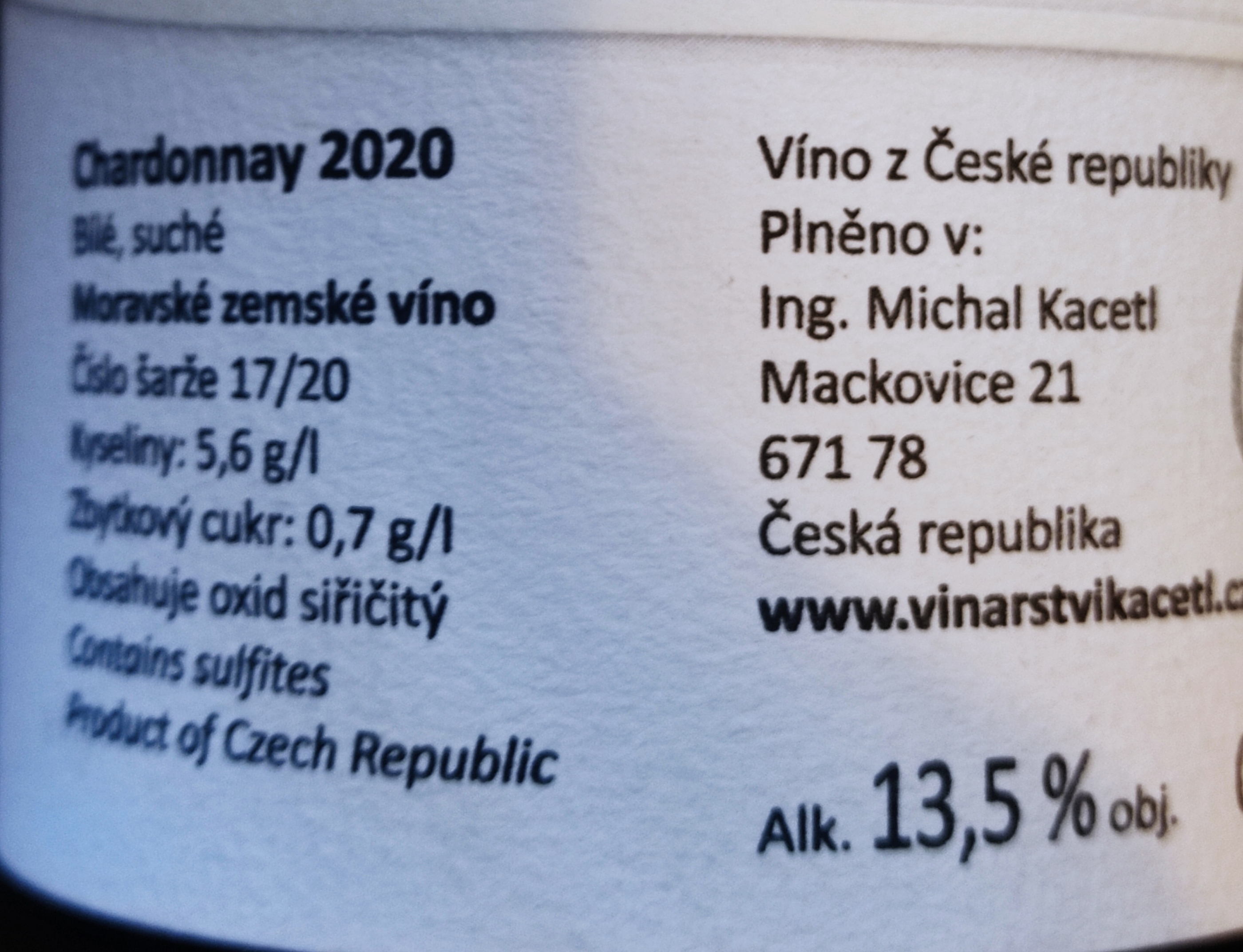 Etiketa Chardonnay-KACETL