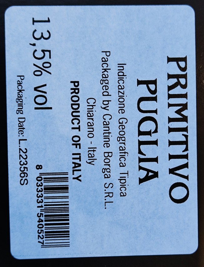 Etiketa Primitivo - bag in box