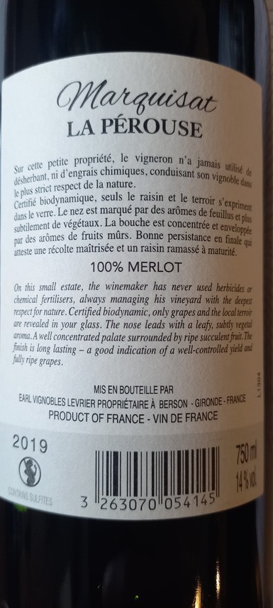 Etiketa Château Marquisat La Perouse