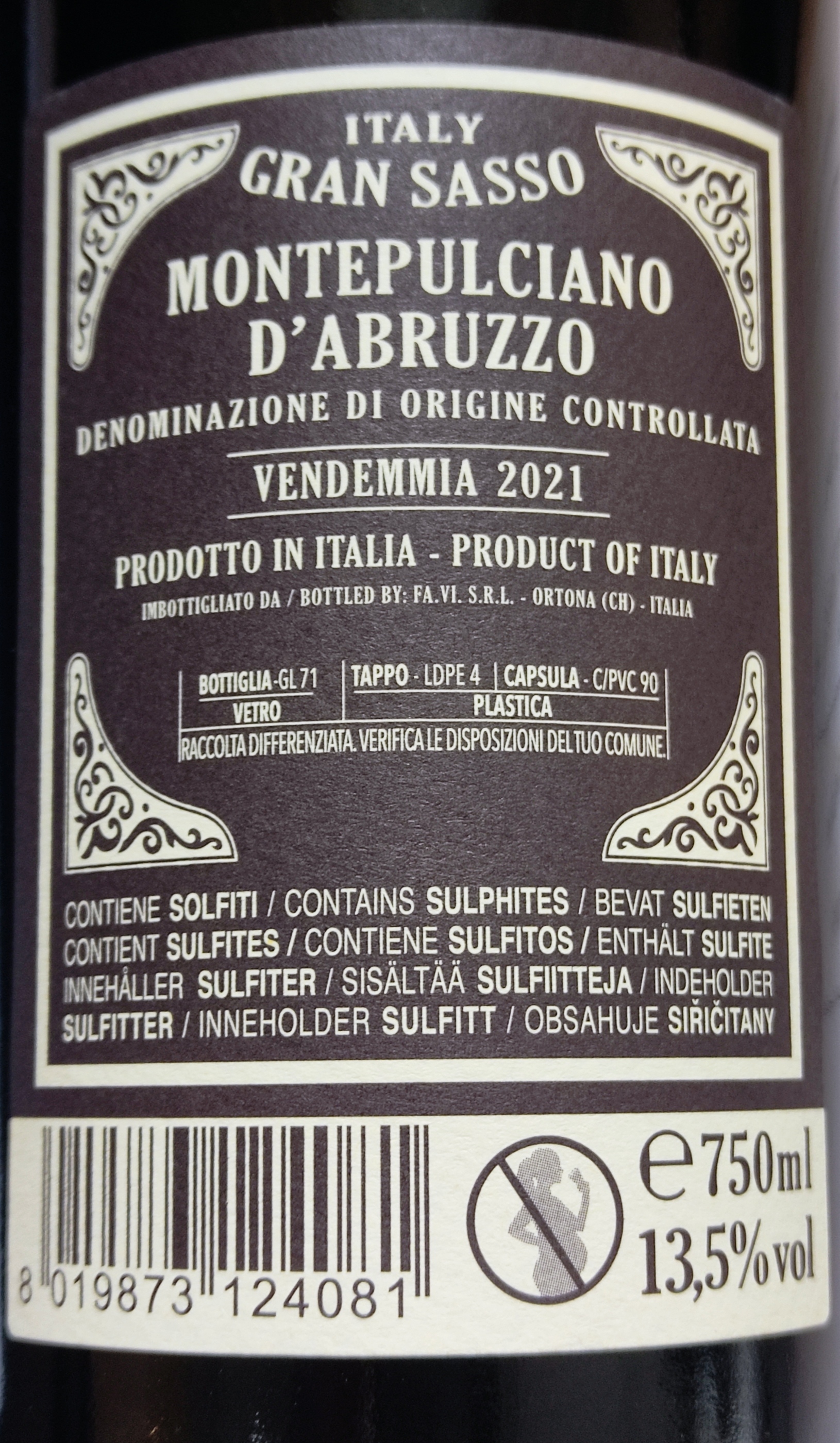 Etiketa Montepulciano d\'Abruzzo \