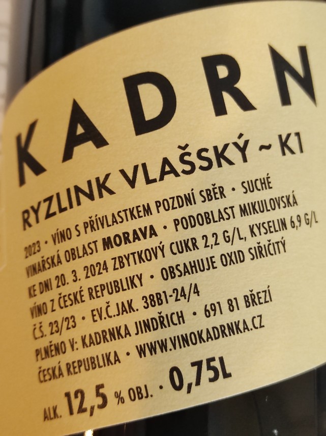 Etiketa K1 Ryzlink vlašský