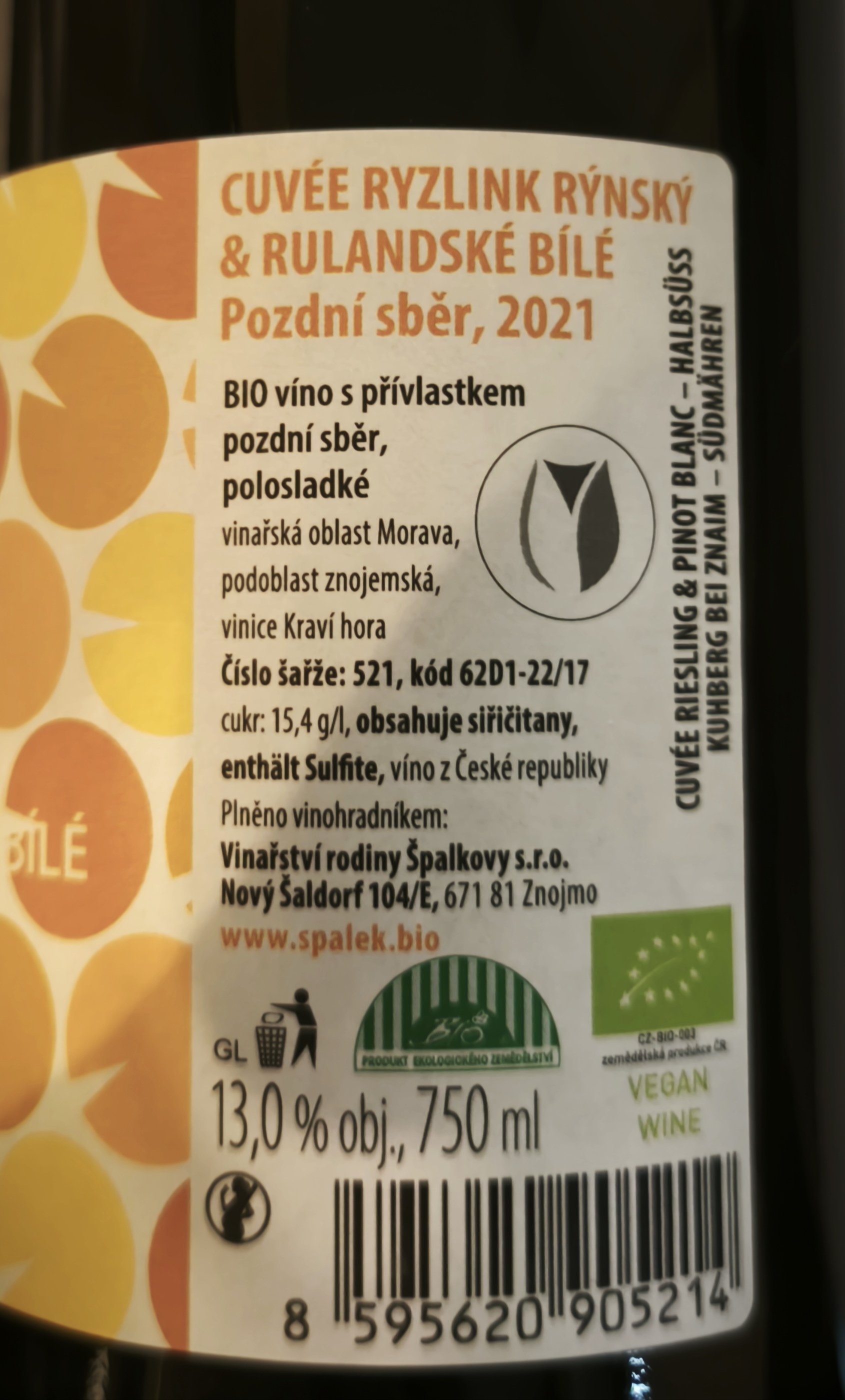 Etiketa Cuvée Rulandské bílé + Ryzlink rýnský