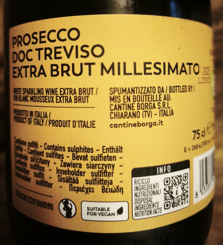 Etiketa Prosecco Spumante Millesimato Extra brut
